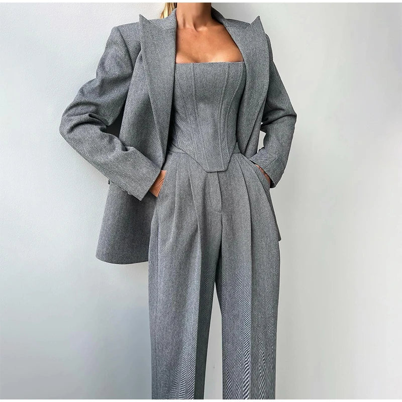 Damen Set | Blazer, Hose und Corset-Top im dreiteiligen Aufbau