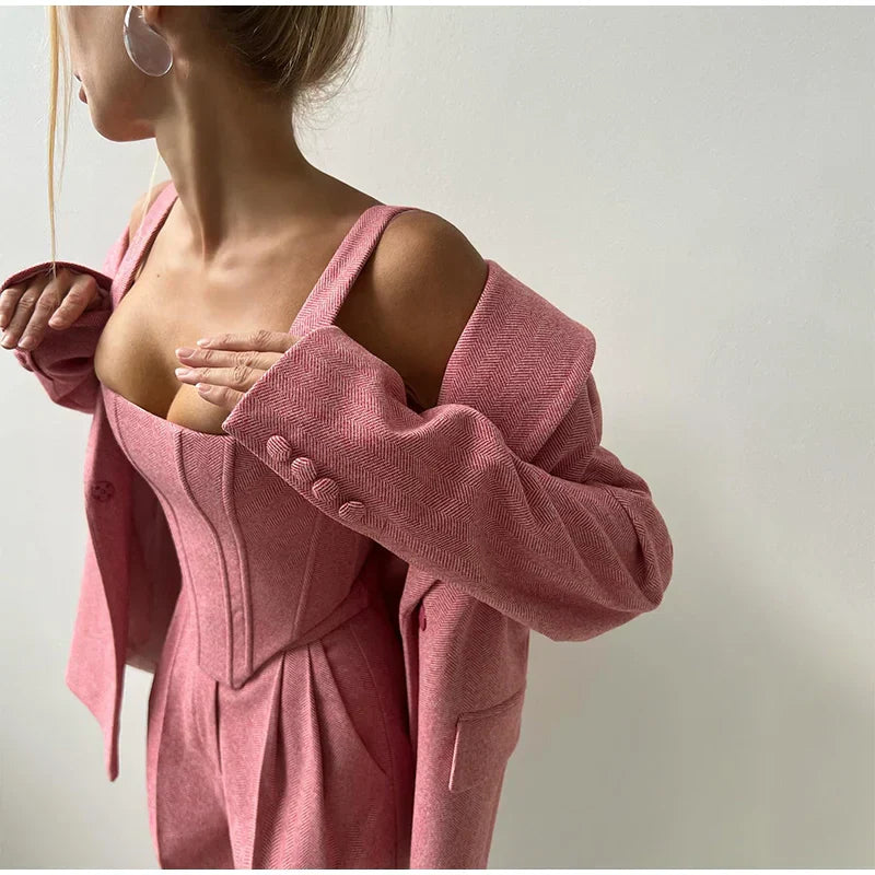 Damen Set | Blazer, Hose und Corset-Top im dreiteiligen Aufbau