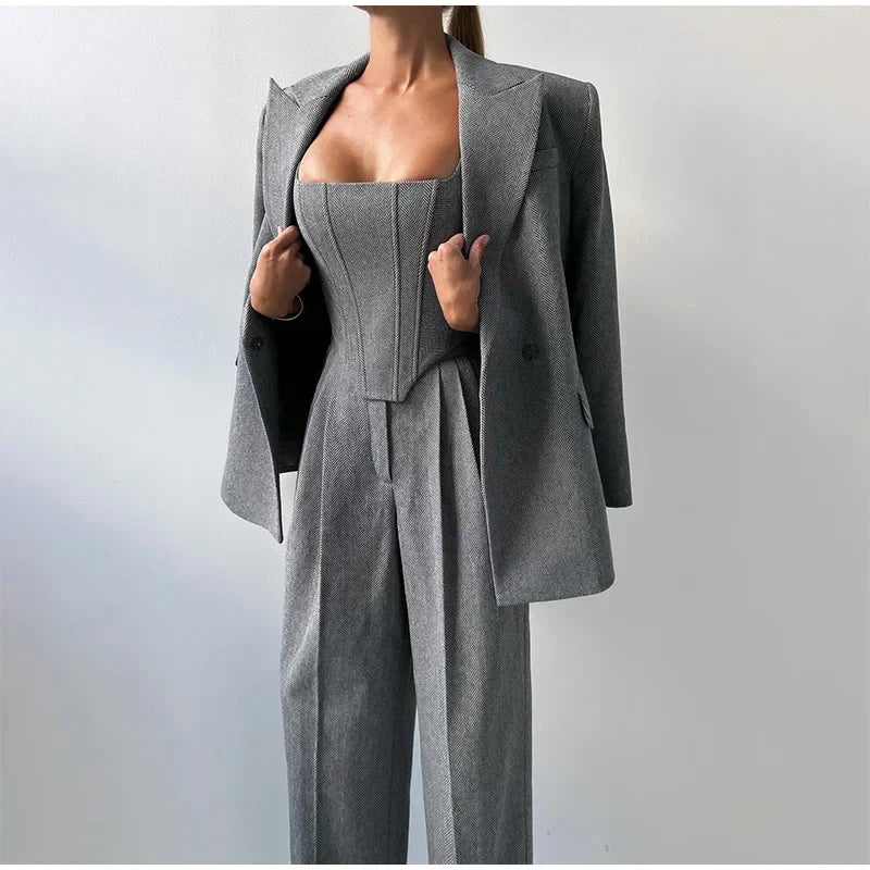 Damen Set | Blazer, Hose und Corset-Top im dreiteiligen Aufbau