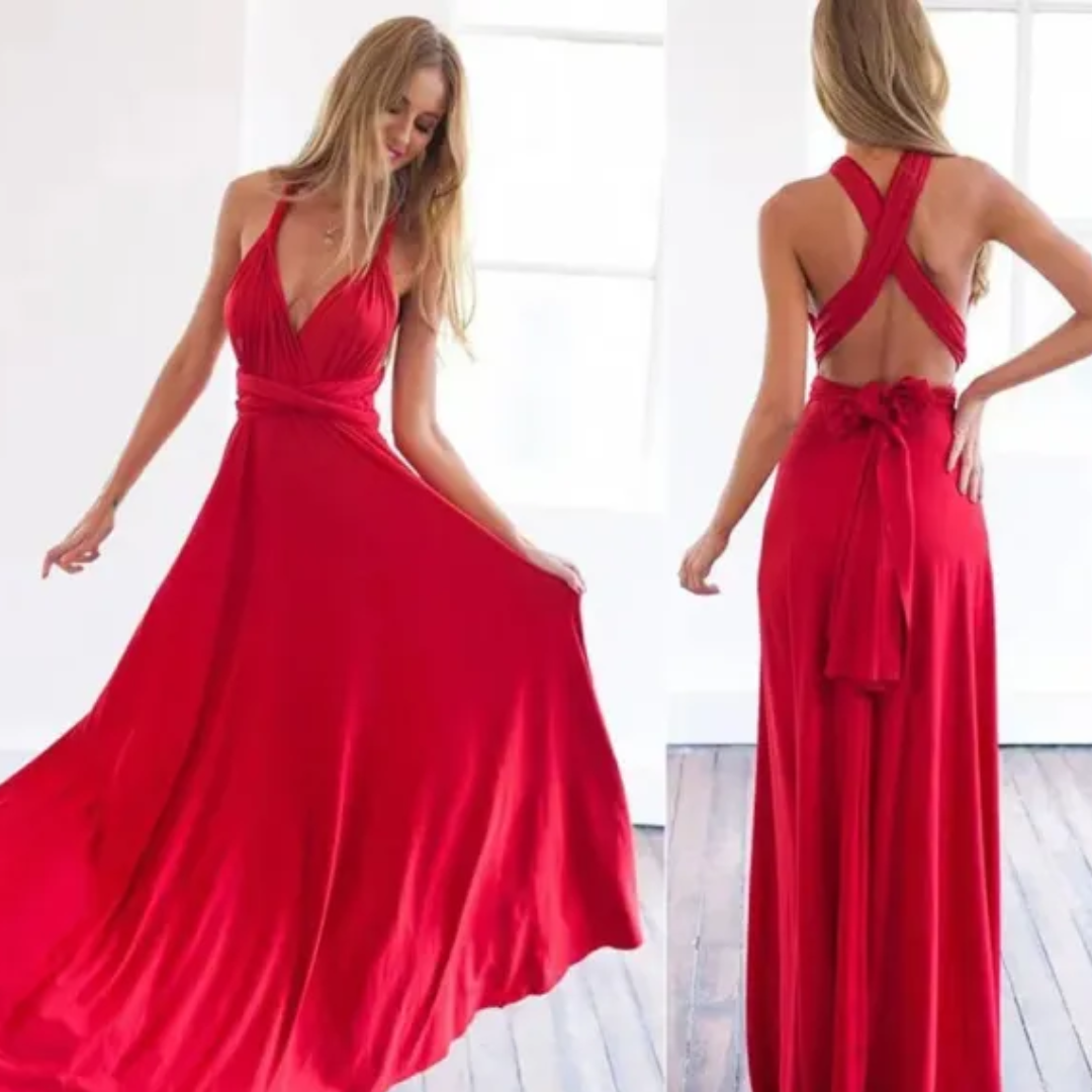 Damen Maxikleid | Wickeloptik mit offenem Rücken