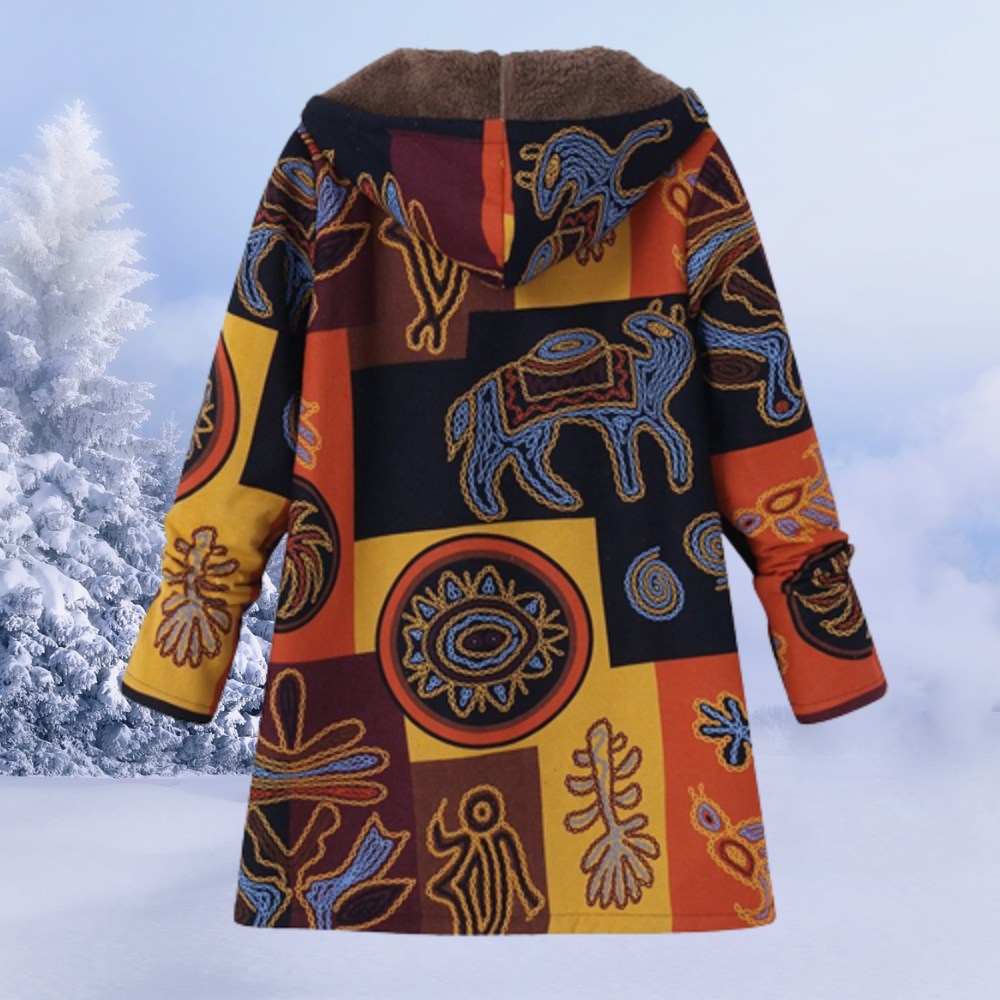 Damen-Winterjacke mit floralmuster | lange ausführung