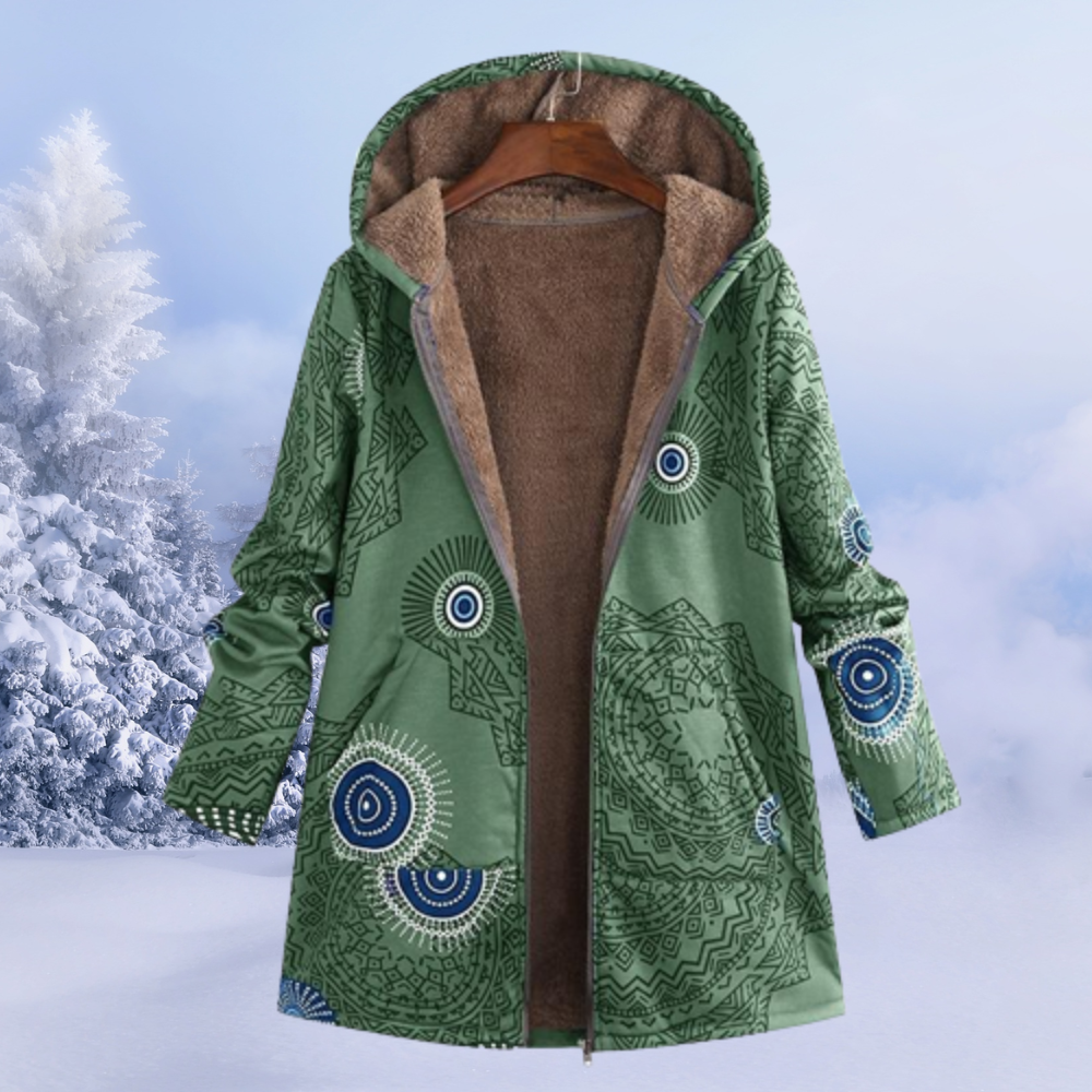 Damen-Winterjacke mit floralmuster | lange ausführung
