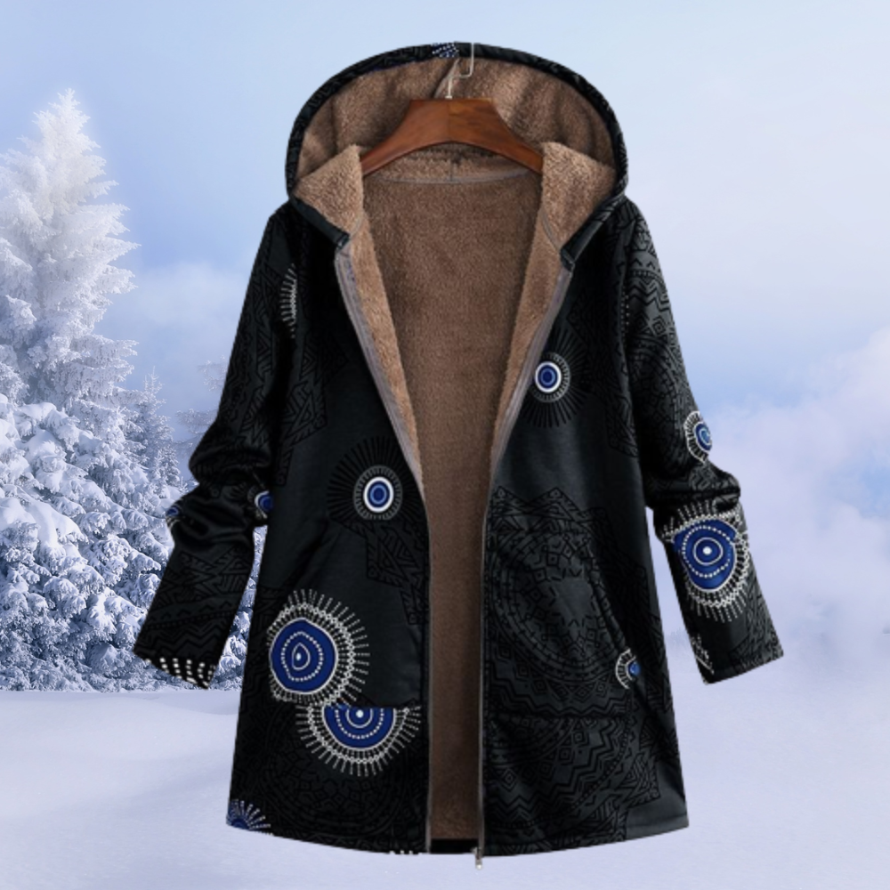 Damen-Winterjacke mit floralmuster | lange ausführung