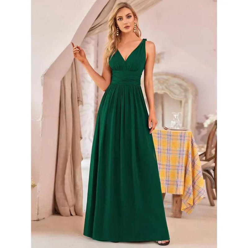 Women Dress | Sleeveless Maxi Length V-Neck Design