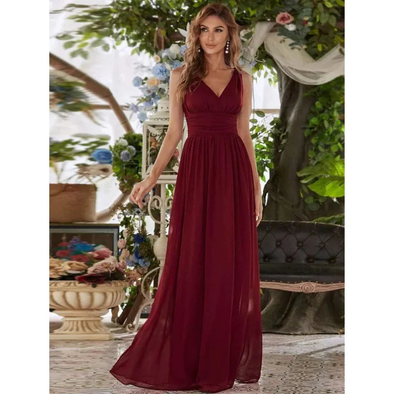 Women Sleeveless Dress | V-Neckline Maxi Length Silhouette Design