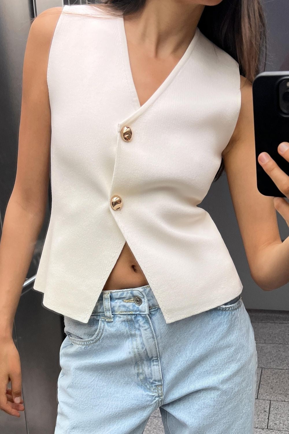 Damen Top | ärmellose Gilet-Form mit V-Ausschnitt