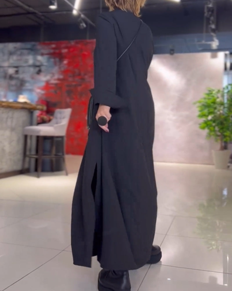 Women Dress | Long Length with Collar V-neck Sleeves Relaxed Fit