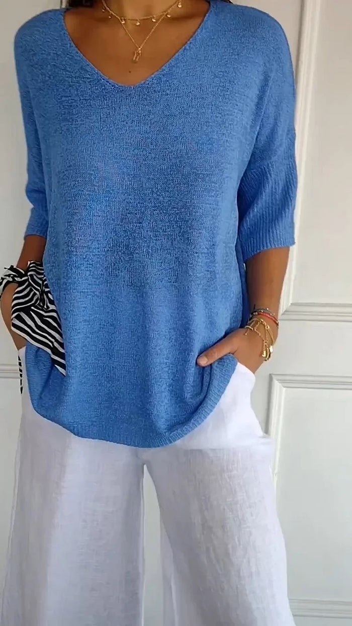 Women Top | V-Neck Design With Three Quarter Length Sleeves