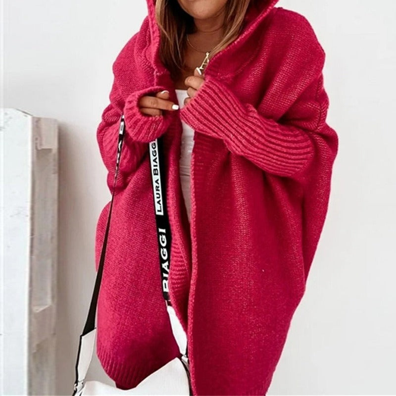 Lange Strickjacke für Damen | Mit Kapuze
