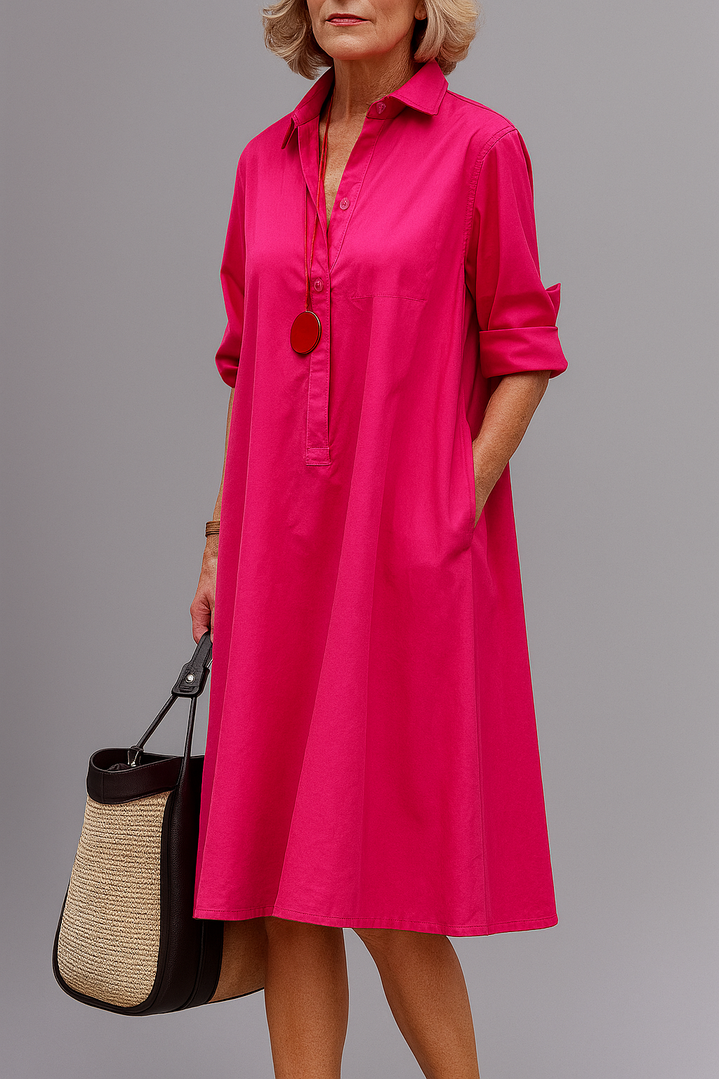 Damen Midikleid | Knopfbereich und Saum unter dem Knie