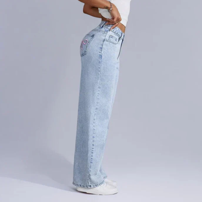 Damen Jeans | Weite Beine mit Schleifendetails am Bund