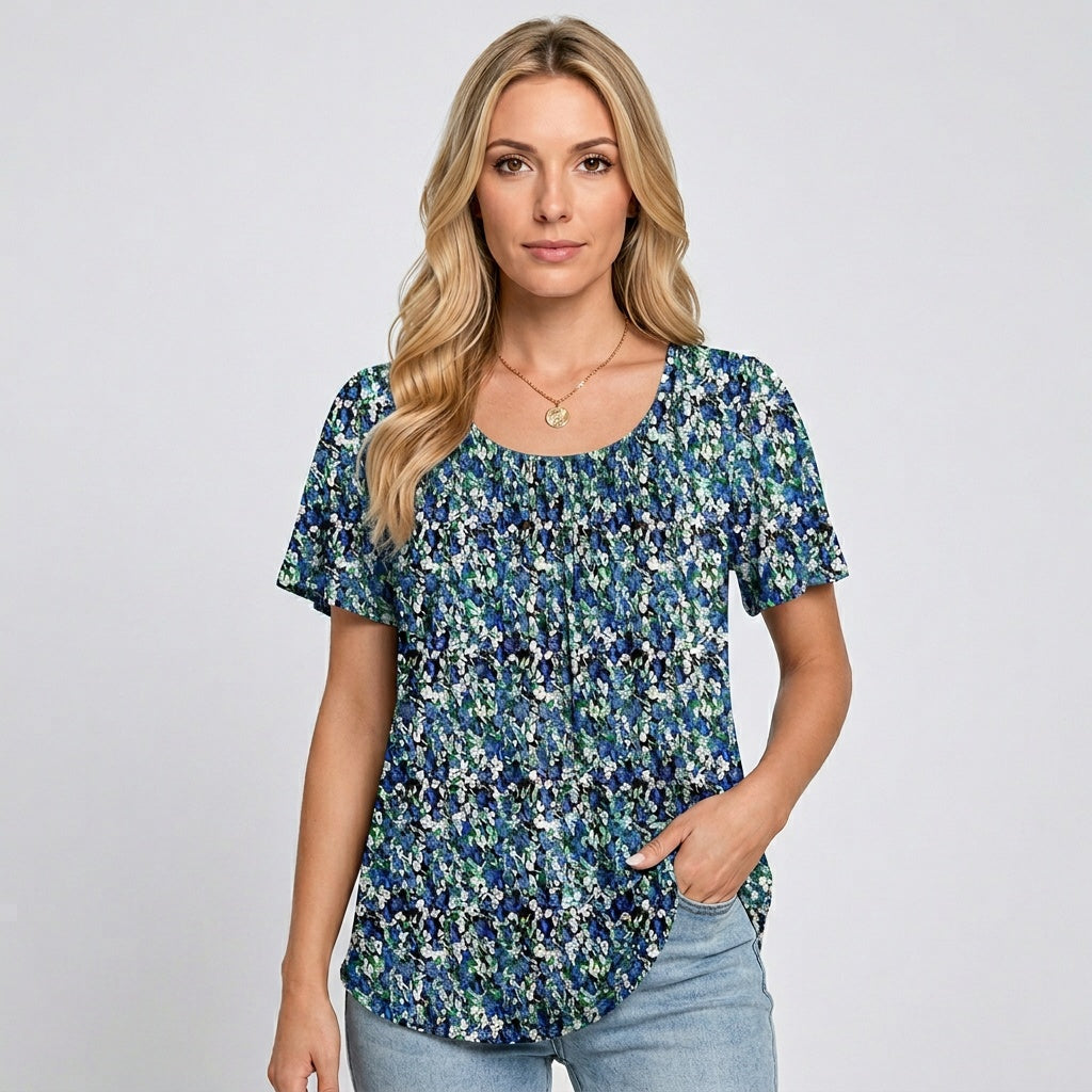 Damen Kurzarmshirt | Rundhalsausschnitt mit Alloverdruck