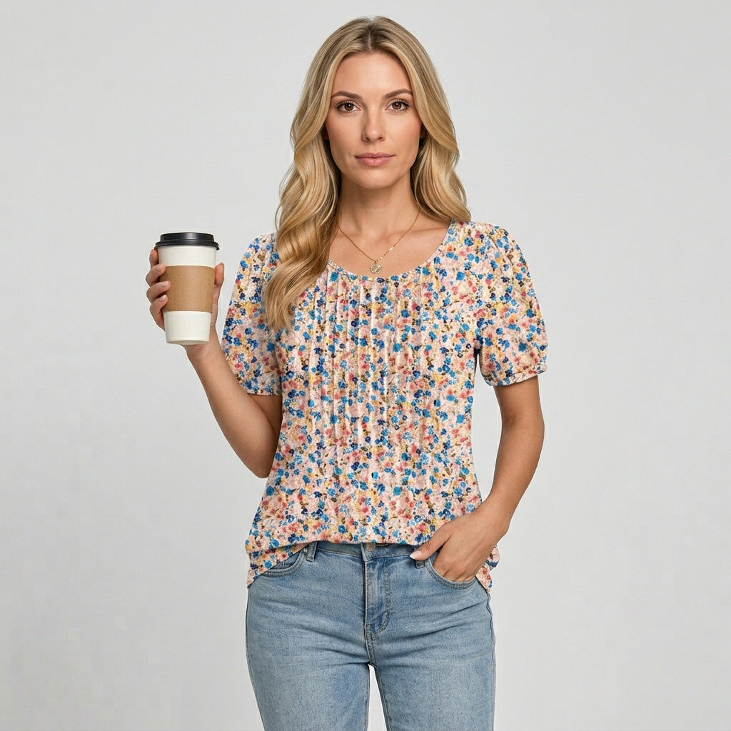 Damen Kurzarmshirt | Rundhalsausschnitt mit Alloverdruck