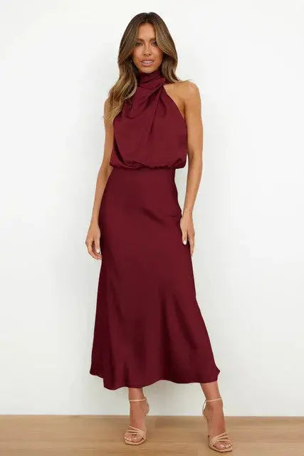 Kleid Damen | Maxikleid mit Stehkragen und ärmelloser Form