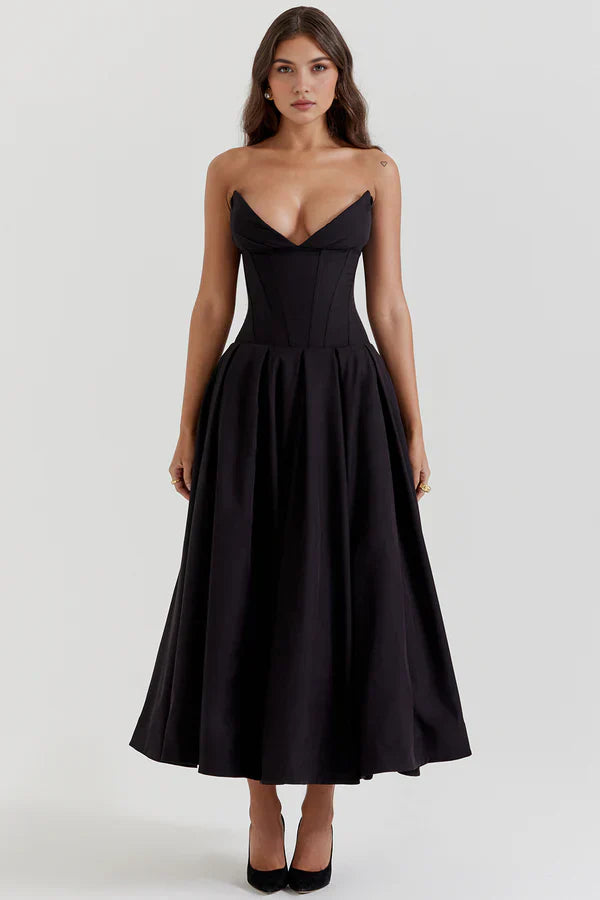 Women Midi Dress | Strapless Corset Bodice Sweetheart Neckline