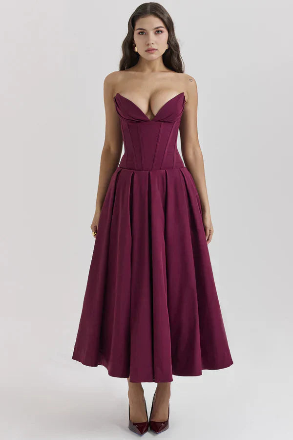 Women Midi Dress | Strapless Corset Bodice Sweetheart Neckline
