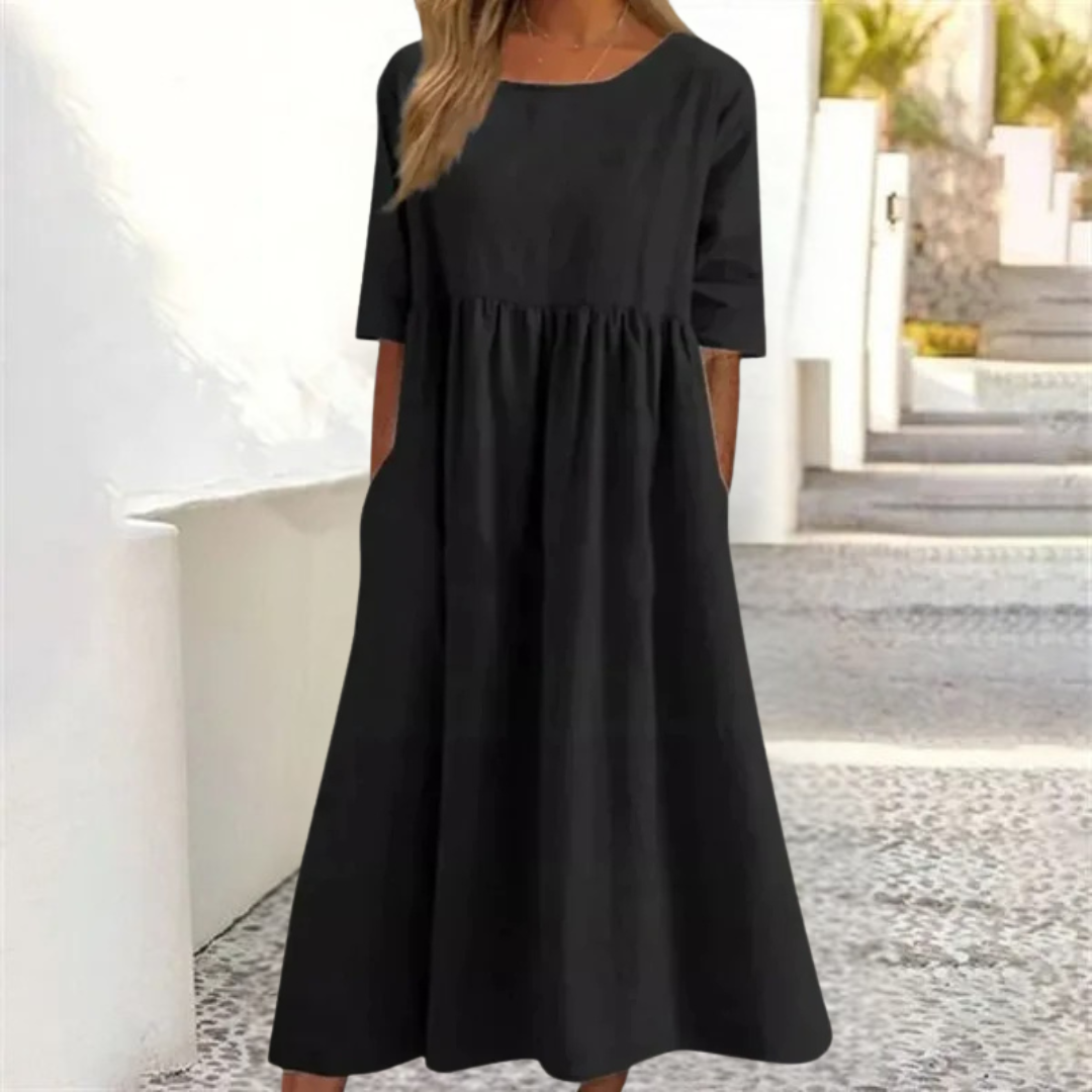 Damen Kleid Midi | lockere Passform und fließender Rockverlauf