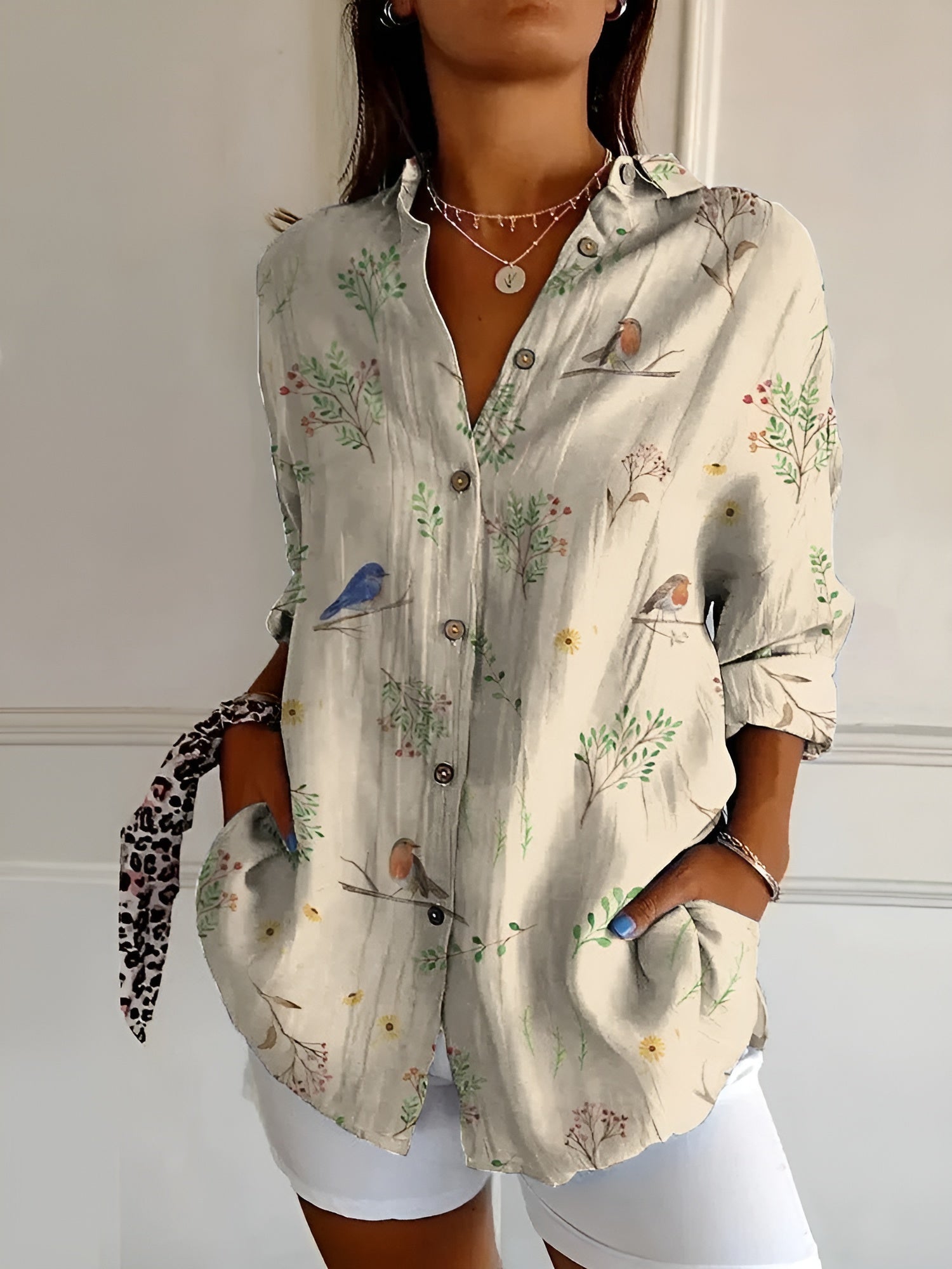 Women Long Sleeve Shirt | Button-Down Front Closure