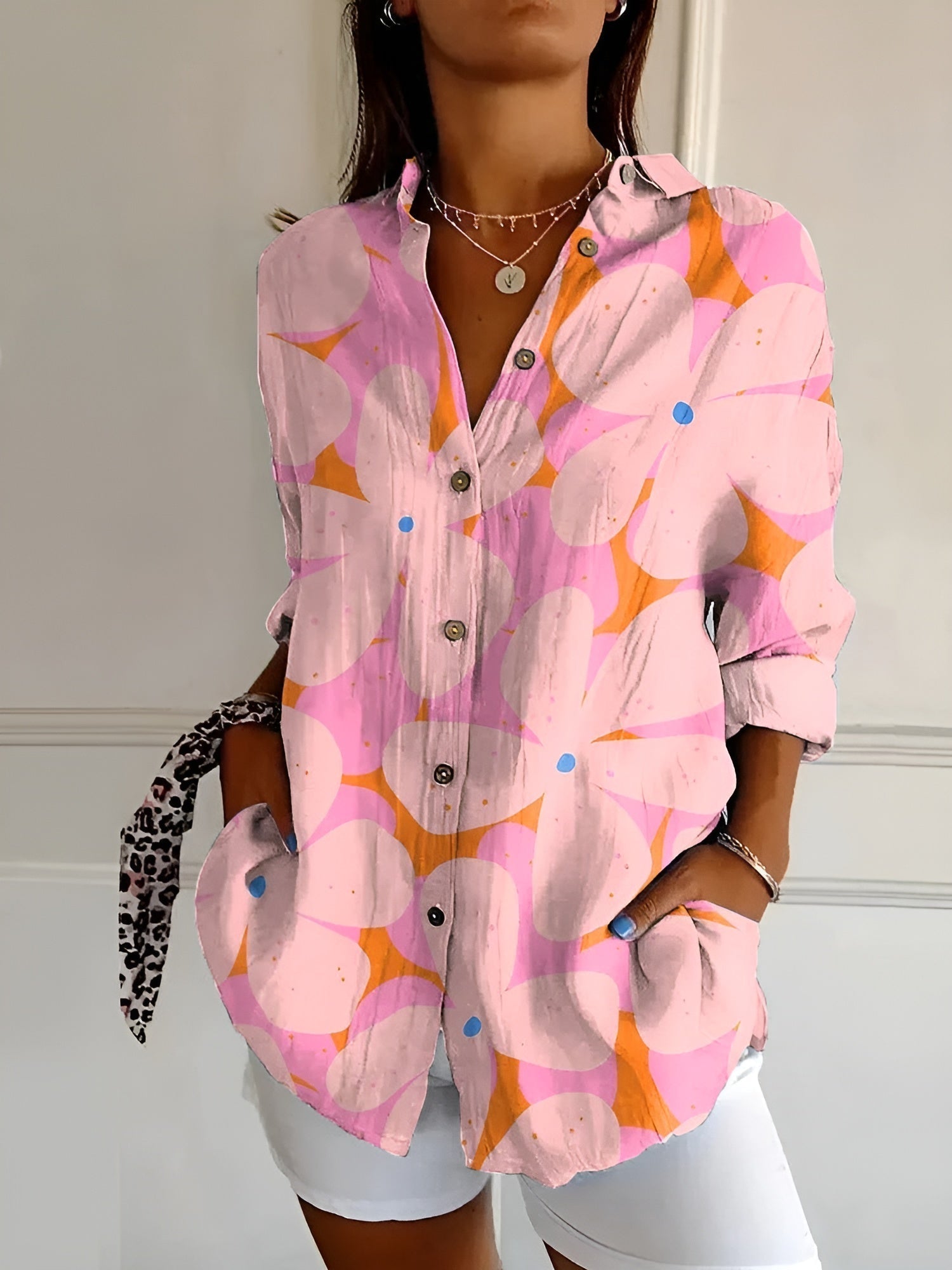 Women Long Sleeve Shirt | Button-Down Front Closure