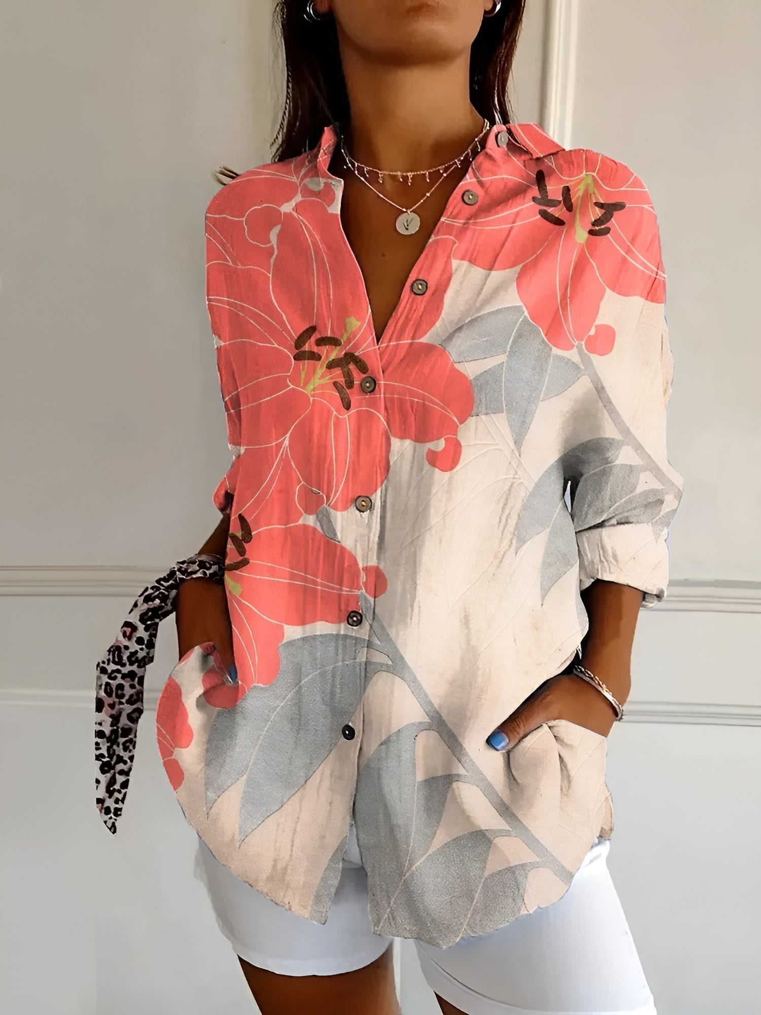 Women Long Sleeve Shirt | Button-Down Front Closure