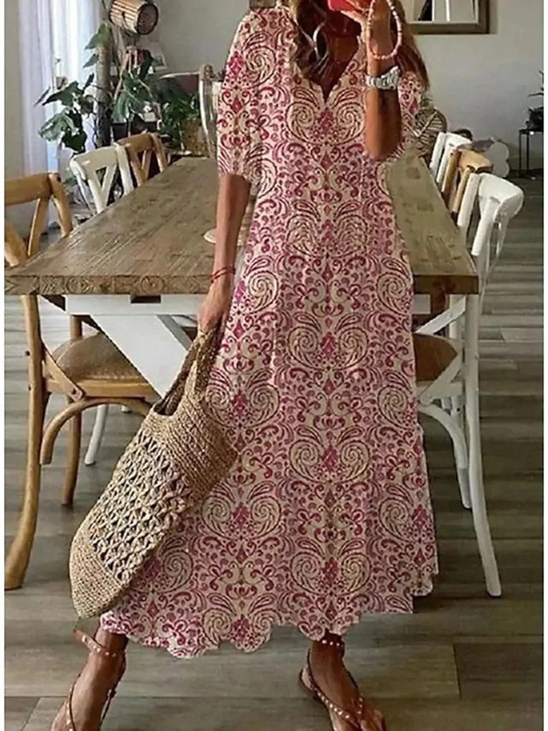 Damen Maxikleid | V-Ausschnitt mit Blütendruck