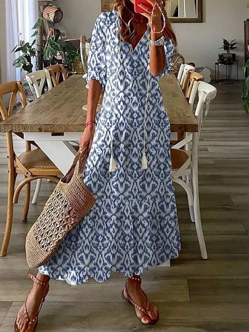 Damen Maxikleid | V-Ausschnitt mit Blütendruck